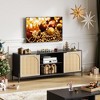 Rattan TV Stand with 3 Drawers – Black Wood Media Console with Metal Legs for Living Room Entertainment Center - 3 of 4