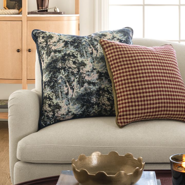 Mix and matched patterns and colored throw pillows