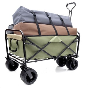 SEVOBAL Utility Storage Carts Collapsible Wagon with Strapping System All-Terrain Wheels Plastic Liner Bags for Outdoor , Green , 23.2"*7.09"*30.31" - 1 of 4
