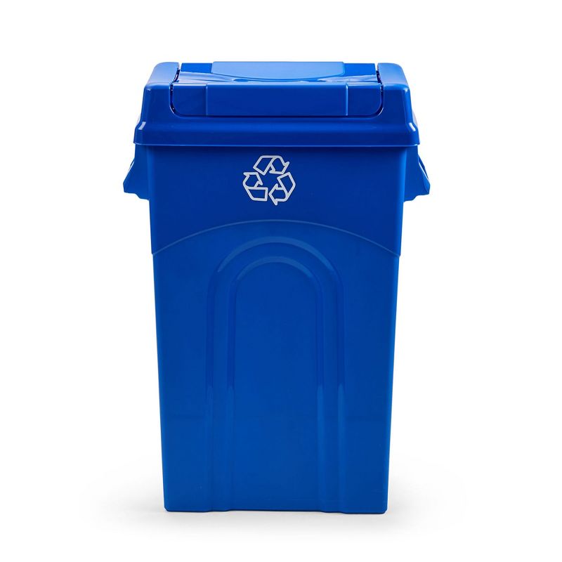 United Solutions 23 Gallon Highboy Heavy-Duty Plastic Recycling Bin with Swing Top Lid, Pass Through Handles and Dustpan Edge, Blue, 3 of 8