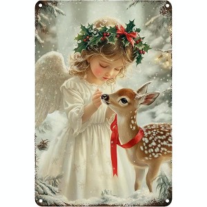 Lomsoe Christmas Metal Sign Christmas Girl Metal Tin Sign Vintage Signs Retro for Winter Wreath Home Yard Garden Bar Cafe Decor 8x12 Inch - 1 of 1