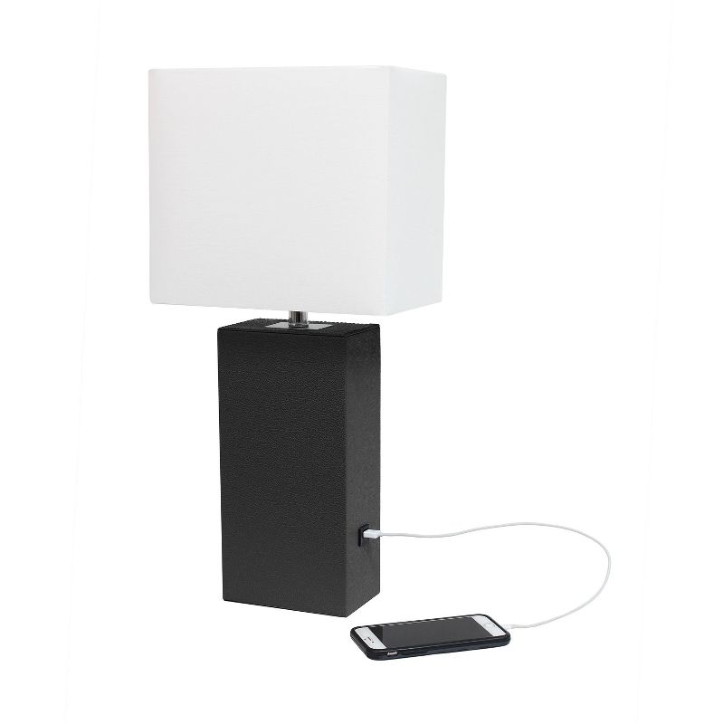 Modern Leather Table Lamp with USB and Fabric Shade - Elegant Designs, 6 of 11