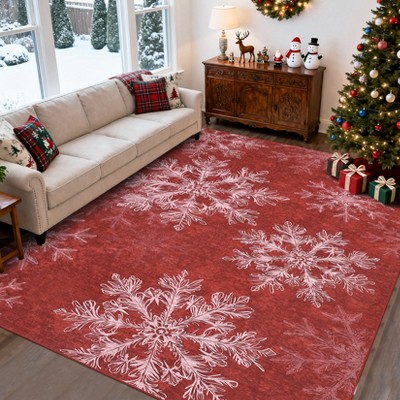 Nasitip Christmas Snowflakes Print Soft Area Rug Non-Slip Washable for Living Room Bedroom Holiday Decor