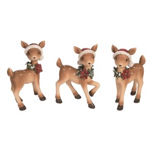 Transpac Set of 3 Resin Deer Figurines with Santa Hats Colorful Holiday Decor for Christmas Tabletop and Mantel - 1 of 1