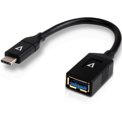 V7 Black USB Cable USB 3.0 A Female to USB-C Male 0.3m 1ft - 11.81" Thunderbolt/USB Data Transfer Cable - First End: 1 x Type A Female Thunderbolt 3