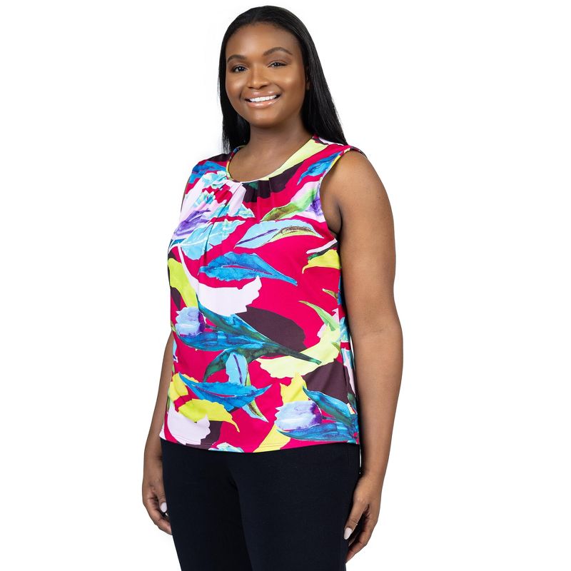 24seven Comfort Apparel Womens Plus Size Pink Pleated Crew Neckline Back Closure Sleeveless Top, 5 of 7