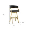 HomeRoots 30" Black and Gold Faux Leather and Stainless Steel Low Back Bar Height Swivel Bar Chair - 3 of 4
