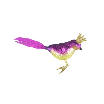 Ganz 8" Glass Bird with Crown Clip-On Christmas Ornament - Purple