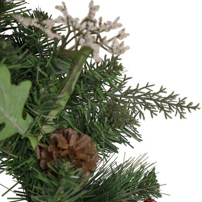 24" Pre-Lit Frosted Pine Cone and Berry Christmas Wreath