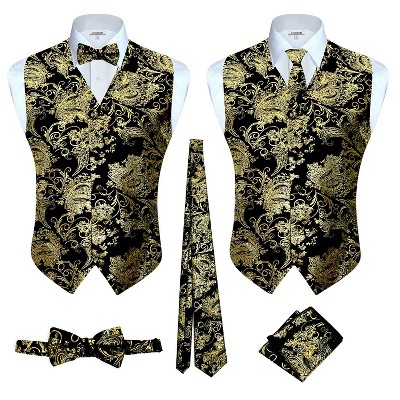 Gioberti Men's Formal 4pc Metallic Paisley Vest Necktie Bowtie and Pocket Square