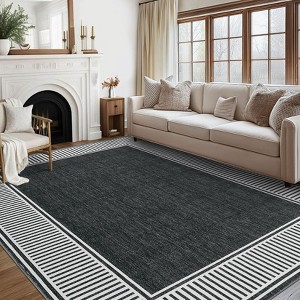 Washable Modern Bordered Rug Non Slip Low Pile Rug Soft Throw Floor Cover Foldable Indoor Carpet for Living Room Bedroom Playroom Nursery - 1 of 4