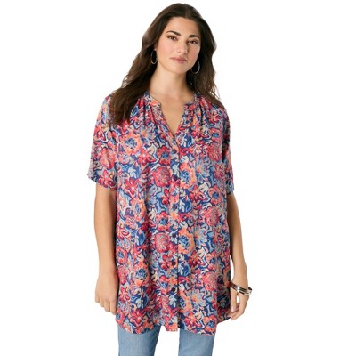 Roaman's Women's Plus Size Button-Up Tunic