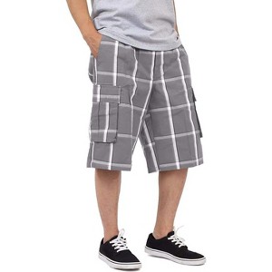 Shaka Wear Men's Cargo Shorts, Relaxed Fit, Plaid, Elastic Waist - 1 of 4