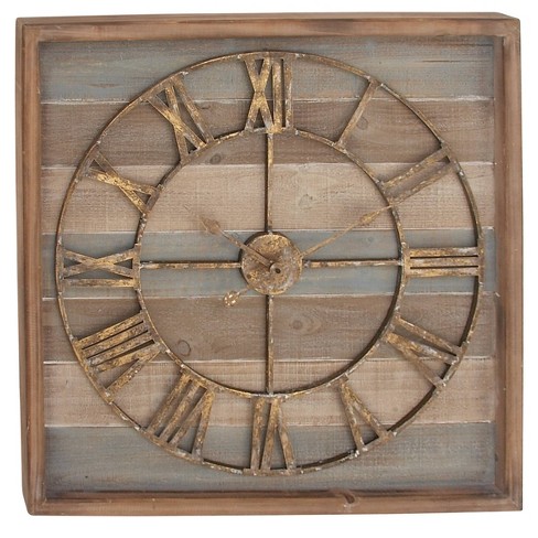 Contemporary Metal Vintage Wall Clock Brown - Olivia & May