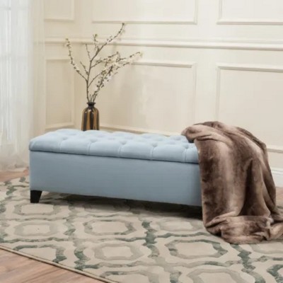 TiramisuBest Ottoman Bench - Light Grey Fabric Entryway Bench, 47.25"L x 17.5"W x 16.5"H