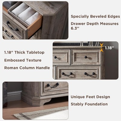 54" Light Rustic Oak Farmhouse 7-Drawer Wood Dresser