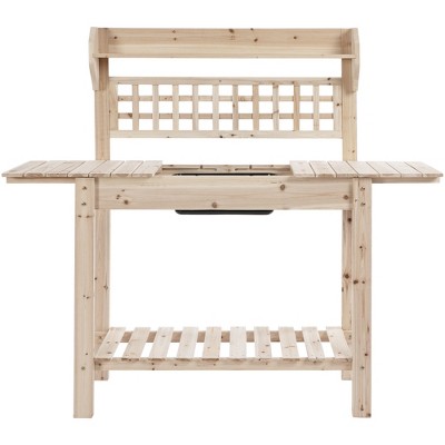 Natural Fir Wood Garden Potting Bench with Hidden Storage