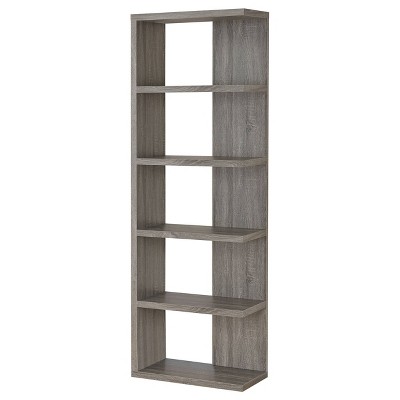 Transitional Weathered Gray 5-Tier Wood Bookcase