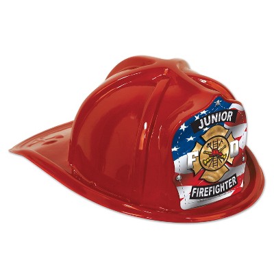 Beistle Red Plastic Jr Firefighter Hat, (48/Pkg) Multicolored