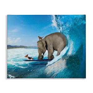 Stupell Industries Animals Riding Ocean Waves Surfing Elephant Cat Dog Canvas Art, 30" x 24" - 1 of 4