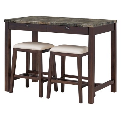 NicBex 3-Piece Rectangle Bar Table Set for 2 Modern Faux Marble Table Set with Drawers and 2 Upholstered Chairs for Dining Room