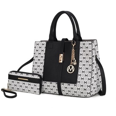 MKF Collection Yuliana Circular M emblem Print Satchel Bag with Wallet by Mia K