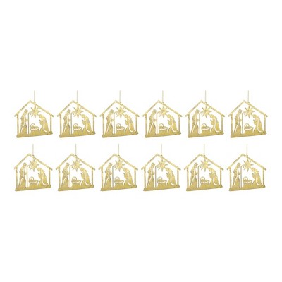 Gold Metal Holy Family Nativity Scene Ornament Set
