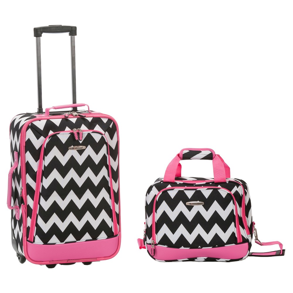 Photos - Luggage Rockland Fashion 2pc Softside Carry On  Set - Pink Chevron 
