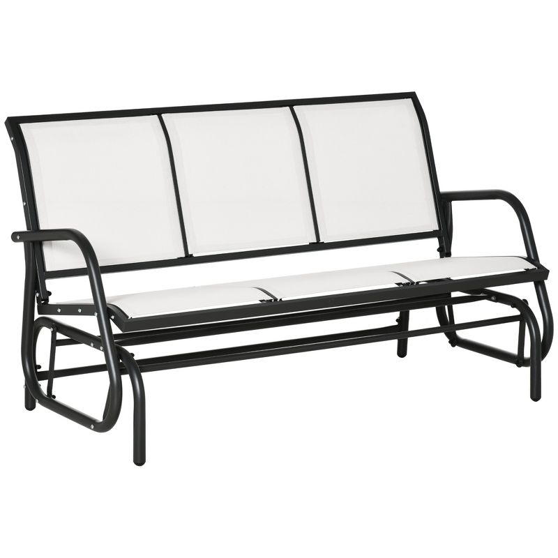 Outsunny Patio Glider Bench, Outdoor Porch Glider Swing with 3 Seats, Breathable Mesh Fabric, Metal Frame, 1 of 7
