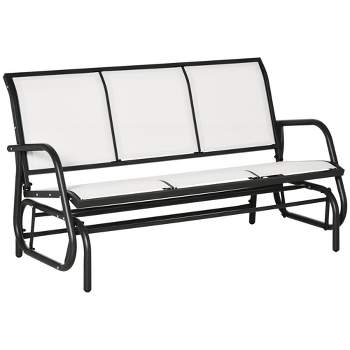 Outsunny Patio Glider Bench, Outdoor Porch Glider Swing with 3 Seats, Breathable Mesh Fabric, Metal Frame