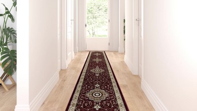 Burgundy Octagon Traditional Synthetic Area Rug