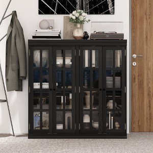 FUFU&GAGA Fashion Tempered Glass Display Cabinet, Multi-layer Compartment Design, Versatile Style, Create Personalised Home Space - 1 of 4