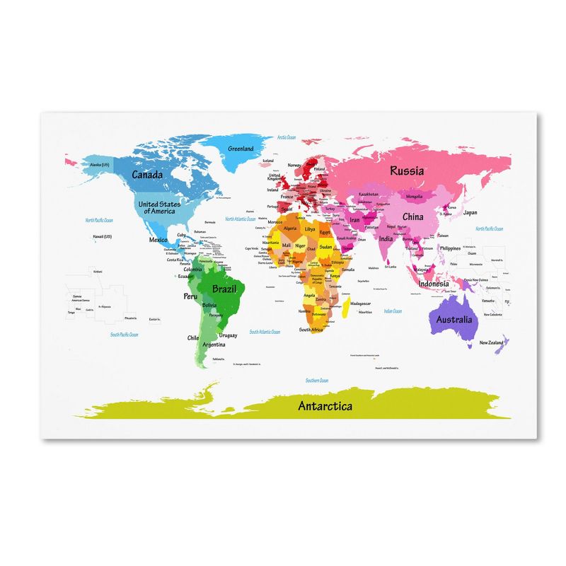 Trademark Fine Art -Michael Tompsett 'World Map for Kids II' Canvas Art, 2 of 5