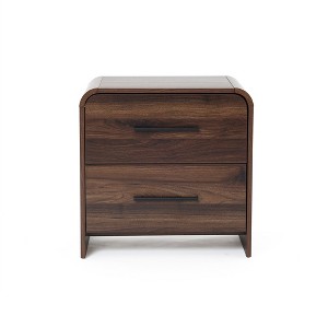 LuxenHome Walnut Finish 2-Drawer Nightstand & End Table, Engineered Wood with Rounded Corners Brown - 1 of 4