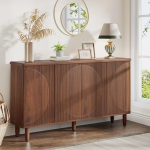 ORRD 59.74" Modern Buffet Sideboard Cabinet,  Storage Console with Semicircle Doors & 4 Shelves for Dining Room, Kitchen, Brown - 1 of 4