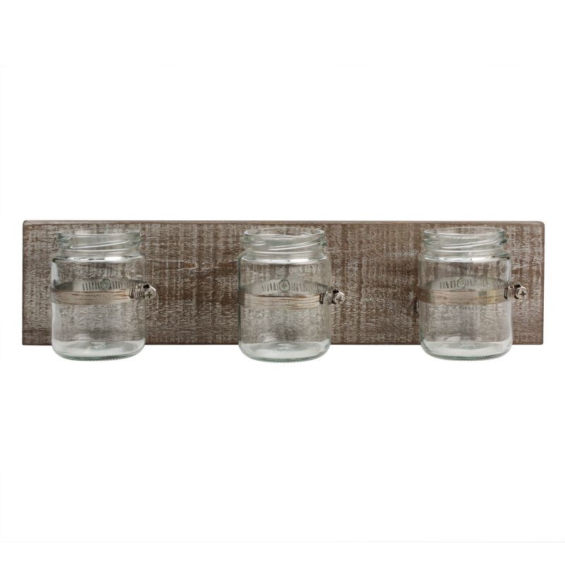 15.7&#34; x 3.7&#34; Rustic Wooden Wall Decor with 3 Glass Jars Worn White/Brown - Stonebriar Collection, 1 of 9