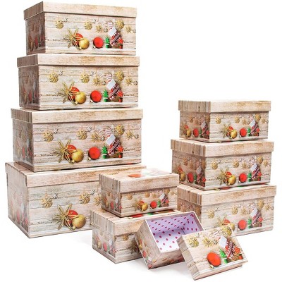 Bright Creations 10 Pack Nesting Christmas Gift Boxes with Lids for Presents, Decorative Holiday Gift Wrap, 10 Sizes
