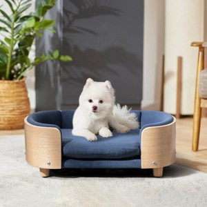 Bulldog 26.4" Width Small Dog Beds With Removable Washable Cover, Velvet Cushion With Solid Wood legs and Bent Wood Back-The Pop Home - 1 of 4