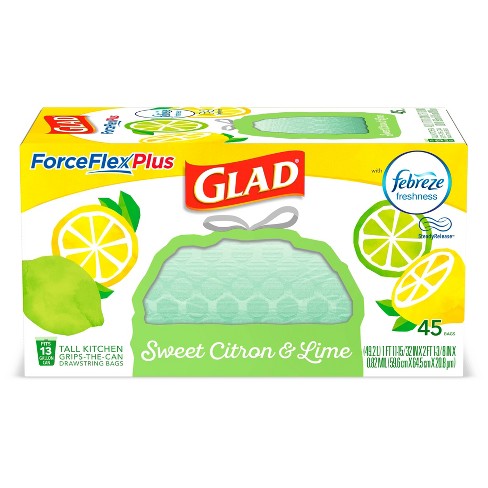 Glad Forceflexplus + Tall Kitchen Drawstring Trash Bags - Febreze Sweet ...