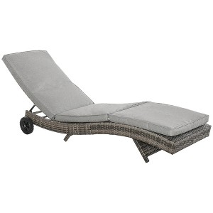 Resenkos Chaise Lounger With 5-Level Backrest Adjustment, Cushioned Patio Sun Lounger, Easy-Moving Wheels, PE Rattan, Cream White - 1 of 4