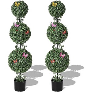 3 FT Artificial Double Ball Topiary Trees Artificial Plants Outdoor with Vines & Insects Decoration Topiary Trees for Home Offices Porch Decor, 2PCS - 1 of 4