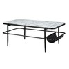 Metal Coffee Table and 2 End Tables with Marble Print Tempered Glass Top, Lower Shelf and Modern Design for Living Room - 3 of 4