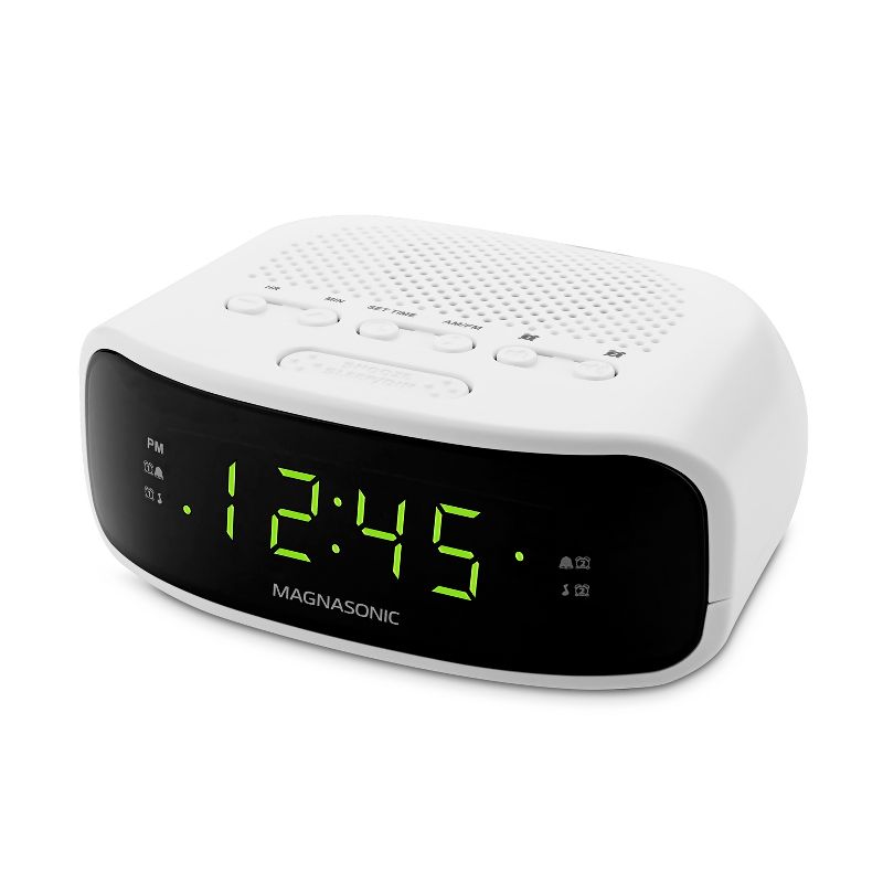 Magnasonic Digital AM/FM Clock Radio with Battery Backup, Dual Alarm, Sleep/Snooze Functions, Display Dimming  Option - White, 1 of 10