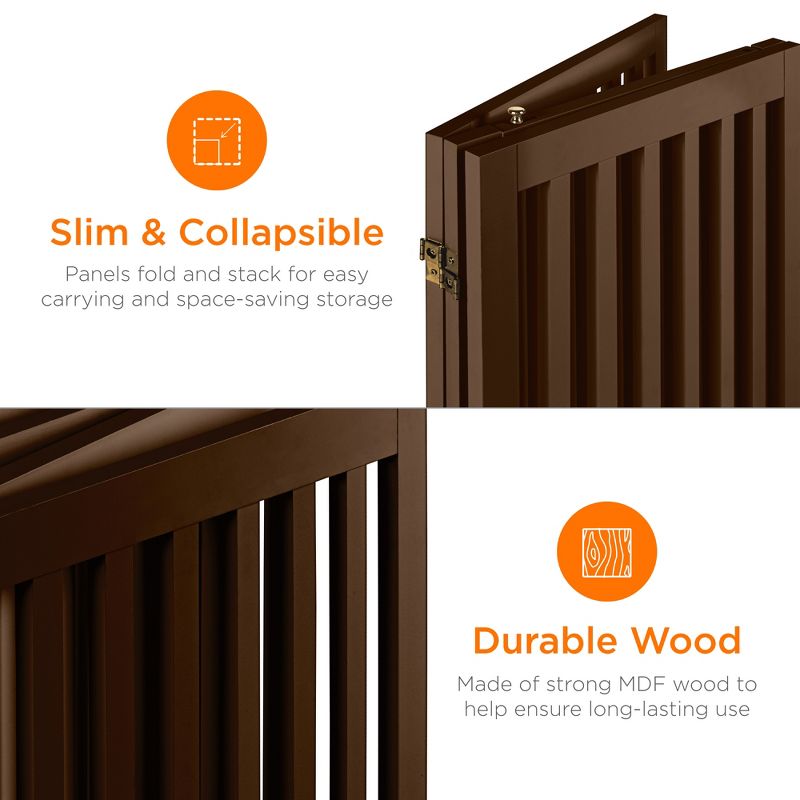 Best Choice Products 31.5in 3-Panel Freestanding Wooden Pet Gate w/ Walk Through Door, Adjustable Pen, 3 of 7