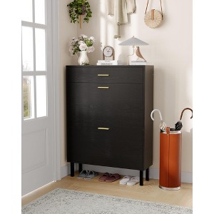 43"Shoe Storage Cabinet with Dual Flip Drawers, Hidden Shoe Rack Cupboard, Freestanding Style, Space-Saving Shoe Organizer for Entryway, Hallway - 1 of 4
