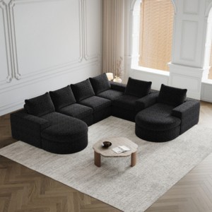 Modern Curved Chenille Sectional Sofa with 2 Chaise Lounges, Convertible L-Shaped 6-Seat Modular Couch for Living Room & Bedroom–The Pop Home - 1 of 4