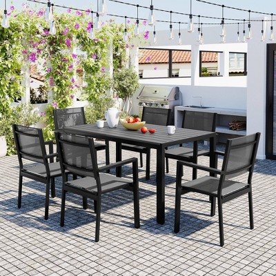 Nestfair 7pc Metal Patio Outdoor Dining Set without Cushion Gray