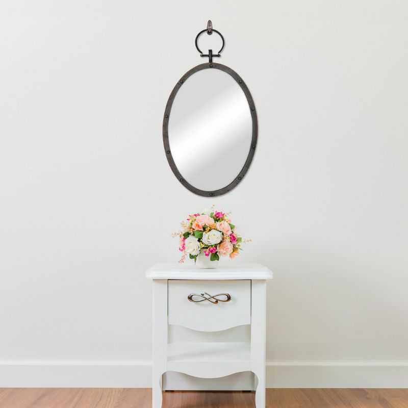 24.8&#34; x 14.2&#34; Oval Metal Wall Mirror with Rivet Trim Dark Gray - Stonebriar Collection, 5 of 7