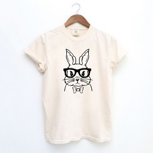 Simply Sage Market Women's Bunny Face With Bowtie Short Sleeve Garment Dyed Tee - 1 of 3