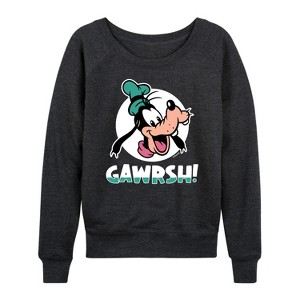 Women's - Disney - Goofy Gawrsh Lightweight French Terry Wide Neck Long Sleeve Shirt - 1 of 4
